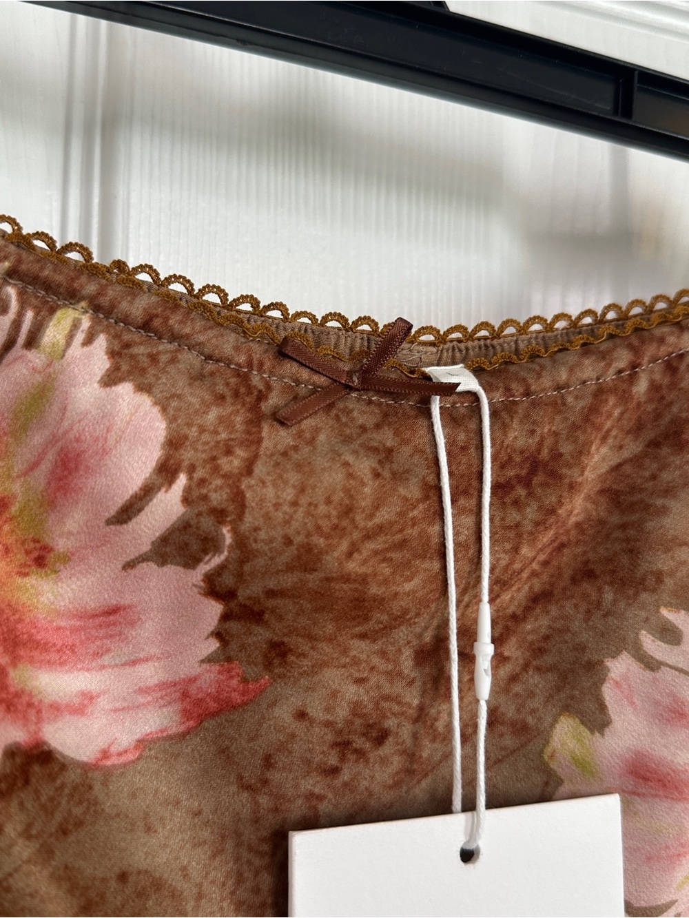 Brown Floral Satin Skort with Pink Rose Print - Picture 3 of 7